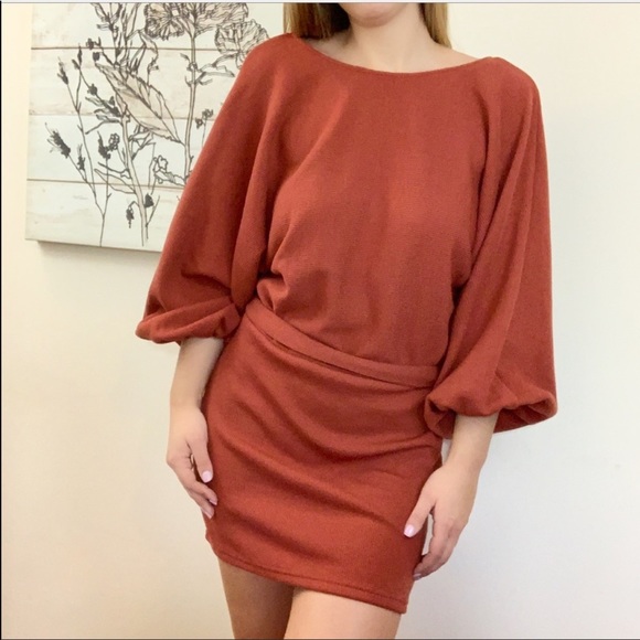 Open Back Tie Long Sleeve Mini Dress Sweater - Picture 4 of 8